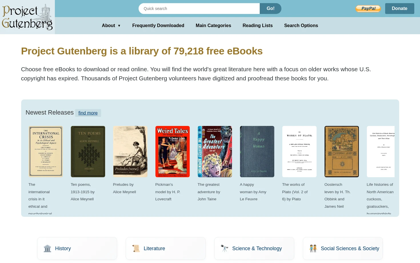 Project Gutenberg 页面快照